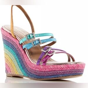 Kurt Geiger Pink and Purple Wedge Sandals with Ankle Strap